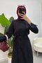Women's Hijab Clothing Side Tie Detailed Skirt Shirt Set Melaj Fabric-Black - 3