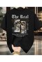 qubo Unisex Oversized Printed Cotton Crew Neck Short Sleeve BLACK T-shirt
