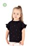 Girl's Ruffle Sleeve Stone Detailed 100% Cotton Ecru T-Shirt - 2