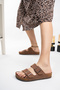 Women's Arizona Tan Double Buckle Slippers - 3