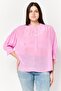 Women Band Collar 3/4 Sleeves Plain Top, Pink