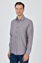 Burgundy Sleeve Striped Pattern Dobby Hard Collar Pocket Cotton Classic Comfort Fit Shirt 1004250173 - 3