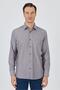 Burgundy Sleeve Striped Pattern Dobby Hard Collar Pocket Cotton Classic Comfort Fit Shirt 1004250173