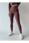 Women's Brown Ribbed High Waist Seamless Knitted Ribbed Leggings