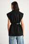Women's Black Pocket Detailed Belted Padded Oversize Lined Blazer Vest 11143 60281003 - 7