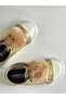 Girl's Gold Glittery Pompom Sneakers |   Shiny Surface Laced Casual Model - 6