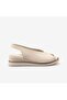 Women's 4cm Rubber Sole Slingback Leather Beige Wedge Heeled Sandals 107616