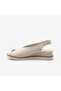 Women's 4cm Rubber Sole Slingback Leather Beige Wedge Heeled Sandals 107616 - 2