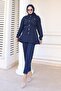 Stone Detailed Tie Suit Navy Blue 373 - 4