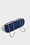 Navy Blue Satin Silver Cover Clutch Evening Dress Bag - 2