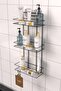 Adhesive 3 Tier Black Bathroom Shelf – Stainless Metal Shampoo Holder 2 Washcloth Hangers |   Installation Without Drilling - 4