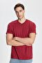 Cotton Slim Fit Slim Fit Crew Neck Claret Red T-Shirt - 3
