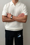 Men's White Placket Short Sleeve Polo Neck Knitwear T-Shirt - 3