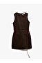 Sleeveless Crew Neck Belt Detail Pocket Cotton Mini Denim Dress - 3