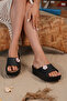Women's Black Flower Buckle High Sole Eva Slippers 5cm Byndcm01
