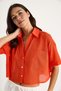 Women's Orange V-Neck Single Pocket Detailed Short Cotton Linen Summer Shirt 232-2043 60283347 - 5