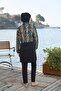   Women's Full Covered Croplu Line Patterned Hijab Swimsuit Black - 2