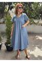 Flared Long Denim Dress with Pockets