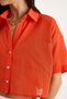 Women's Orange V-Neck Single Pocket Detailed Short Cotton Linen Summer Shirt 232-2043 60283347 - 6