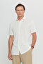Cotton Comfort Fit Relaxed Cut Classic Collar Knitted Beige Shirt
