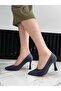 Luna Model Pointed Toe Daily Use Heeled Shoes Matte Navy Blue