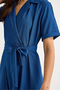Women's Navy Blue Double Breasted Collar Belted Short Sleeve Summer Dress 6570 60283354 - 6