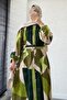 Geometric Pattern Belted Viscose Dress-Green - 4