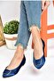 P726776304 Navy Blue Satin Fabric Women's Ballerinas