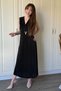 Double Breasted Collar Crinkle Midi Buckle Black Dress - 3