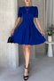 Women's Crew Neck Princess Short Sleeve Skirt Flounce Short Dress Cobalt Blue