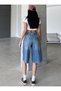 Buckle Detailed Loose Cut Casual Baggy Jean Jeans Loose Women's Bermuda Below Knee Denim Shorts @Casoria - 5