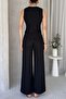 Women's Sleeveless Button Vest and Wide Leg Pants Bottom-Top Suit Black - 5