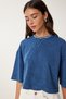 Stone Detailed Washed Cotton Knitted T-Shirt Dark Blue Lhc0014 - 2