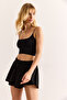 Women's Black Elastic Waist Slit Sandy Shorts Şrt-19000058 - 2