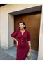 BALLOON SLEEVE FRONT BUTTON DETAIL MIDI DRESS - 6