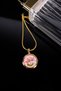 Vintage Series, Pink Color, Flower and Pearl Detail, Locket Steel Necklace
