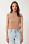 Women's Ecru Biscuit Stand Collar Padded Ribbed Flexible 2 Pack Knitted Blouse Us00993 - 2