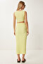 Women's Yellow Textured Summer Blouse Skirt Suit Fw00010 - 5