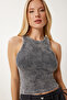 Women's Black Halter Neck Washed Ribbed Knitted Blouse Ns00437 - 2