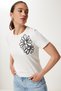 Women's Ecru Floral Embroidered Cotton Knitted T-Shirt Cr00488 - 2