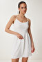 Women's Ecru Strap Stretchy Summer Mini Knitted Dress Gx00003