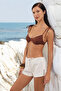 Ecru Denim Accessory Detailed 100% Cotton Beach Mini Regular Waist Shorts & Bermuda Tbess25Sr00014