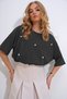Women's Anthracite Crew Neck Oversize Pearl and Stone Embroidered T-Shirt Alc-X11964 - 3