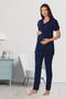 Navy Blue Maternity Pajamas Set with Hidden Breastfeeding Feature Effortt 8022