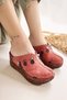 Genuine Leather Annika Coral Antique Detailed Wedge Sabo Women's Slippers