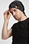 Men's Black, White Patterned, Rope Detailed 4 Season Hat Beanie Buff Ultra Soft Natural Combed Cotton - 2
