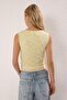 Açık Sarı Baskılı Astarlı Baskılı Tül Vücuda Oturan Crop Fiyonk Detaylı Örme Bluz TWOSS25BZ00033 - 4