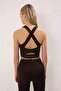 Dark Brown Supportive/Shaping Back Detail Thick Strap Knitted Sports Bra Twoss22Ss0040 - 4