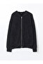 Black Hooded Young Men's Zippered Sweatshirt