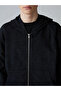 Black Hooded Young Men's Zippered Sweatshirt - 6